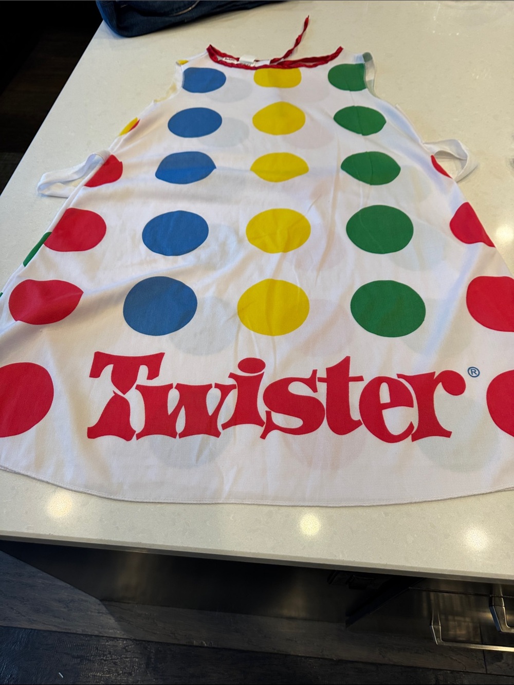 Twister women’s hasboroCostume Dress White with Red, Blue, Yellow, Green Dots